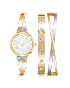 Women's Gold-Tone and Silver-Tone Alloy Bangle with Crystal Accents Fashion Watch 33mm Set 3 Pieces