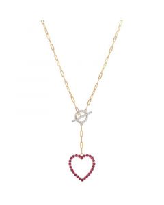 Ruby (1/2 ct. t.w.) & Diamond (1/8 ct. t.w.) Heart Toggle 18" Pendant Necklace in 14k Gold