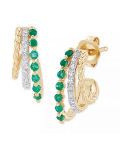 Ruby (1/4 ct. t.w.) & Diamond (1/10 ct. t.w.) Curved Halo Hoop Earrings in 14k Gold (Also in Emerald & Sapphire)