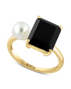 EFFY® Onyx & Freshwater Pearl (6mm) Duo Ring in 14k Gold