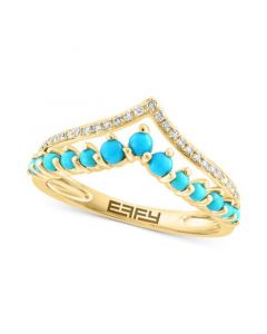 EFFY® Turquoise & Diamond (1/10 ct. t.w.) Double Row Chevron Ring in 14k Gold