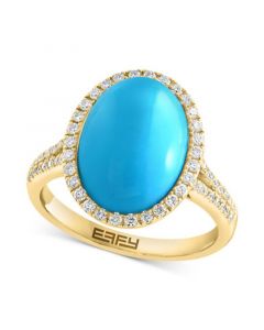 EFFY® Turquoise & Diamond (1/3 ct. t.w.) Oval Halo Ring in 14k Gold