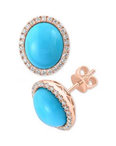 EFFY® Turquoise & Diamond (3/8 ct. t.w.) Oval Stud Earrings in 14k Gold