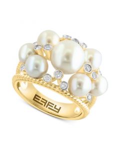 EFFY® Freshwater Pearl (5-8mm) & Diamond (1/4 ct. t.w.) Openwork Cluster Ring in 14k Gold