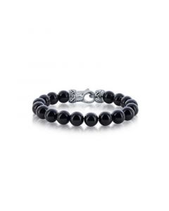 Mens Stainless Steel 10mm Genuine Onyx Bead Stone Bracelet