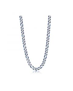 Mens Stainless Steel Figaro Chain Necklace - Brushed & Blue IP Plated