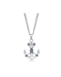 Mens Stainless Steel Oxidized Anchor Necklace