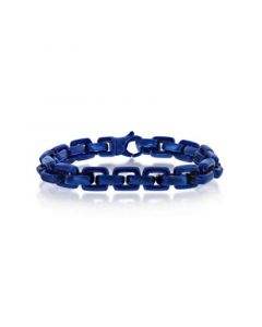 Mens Stainless Steel Anchor Link Bracelet - Blue Plating