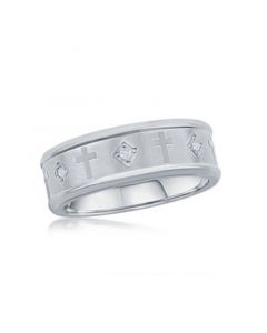 Mens Stainless Steel CZ Cross Ring