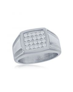 Mens Stainless Steel CZ Square Ring