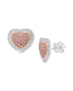 EFFY® White Diamond (1/4 ct. t.w.) & Pink Diamond (1/2 ct. t.w.) Heart Cluster Stud Earrings in 14k Rose & White Gold