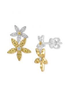 EFFY® White Diamond Earrings (1/4 ct. t.w.) & Yellow Diamond (5/8 ct. t.w.) Flower Drop Earrings in 14k Two-Tone Gold