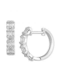 EFFY® Diamond Baguette Small Hoop Earrings (3/8 ct. t.w.) in 14k White Gold, 0.625"