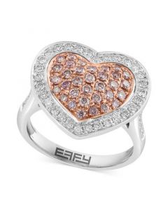 EFFY® White Diamond (3/8 ct. t.w.) & Pink Diamond (1/2 ct. t.w.) Heart Ring in 14k Rose & White Gold