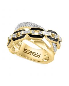 EFFY® Diamond Baguette & Round Enamel Chain Crossover Statement Ring (3/8 ct. t.w.) in 14k Gold