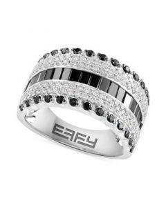 EFFY® White Diamond (3/4 ct. t.w.) & Black Diamond (1-1/5 ct. t.w.) Multirow Statement Ring in 14k White Gold