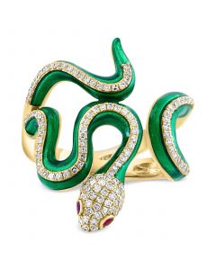 EFFY® Diamond (3/8 ct. t.w.) & Ruby Accent Enamel Snake Ring in 14k Gold