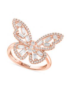 EFFY® Diamond Round & Baguette Openwork Butterfly Ring (3/4 ct. t.w.) in 14k Rose Gold