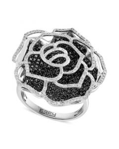 EFFY® White Diamond (1/2 ct. t.w.) & Black Diamond (1-1/3 ct. t.w.) Rose Ring in 14k White Gold