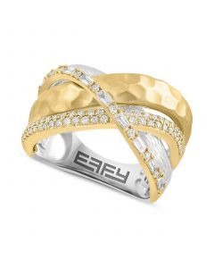 EFFY® Diamond Baguette & Round Textured Crossover Ring (1/2 ct. t.w.) in 14k Two-Tone Gold