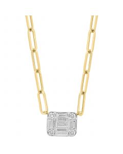 EFFY® Diamond Baguette & Round Cluster Pendant Necklace (3/8 ct. t.w.) in 14k Gold, 16-3/4" + 1-1/4" extender