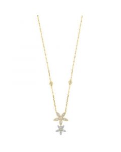 EFFY® Yellow Diamond (1/3 ct. t.w.) & White Diamond (1/5 ct. t.w.) Double Flower Drop Pendant Necklace in 14k Two-Tone Gold, 16-3/4" + 1-1/4" extender