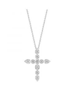 EFFY® Diamond Multi-Cut Cross Pendant Necklace (5/8 ct. t.w.) in 14k Gold, 16-3/4" + 1-1/4" extender