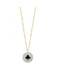 Diamond (1/2 ct. t.w.) & Black Enamel Clubs Pendant Necklace in 14k Yellow Gold, 16-3/4" + 1-1/4" extender