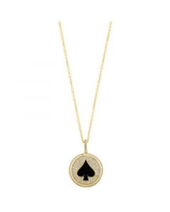 Diamond (3/8 ct. t.w.) & Black Enamel Spades Pendant Necklace in 14k Yellow Gold, 16-3/4" + 1-1/4" extender