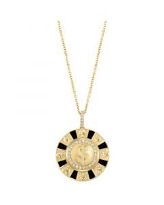 Diamond (1/8 ct. t.w.) & Black Enamel Pendant Necklace in 14k Yellow Gold, 16-3/4" + 1-1/4" extender