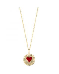 Diamond (3/8 ct. t.w.) & Red Enamel Hearts Pendant Necklace in 14k Yellow Gold, 16-3/4" + 1-1/4" extender