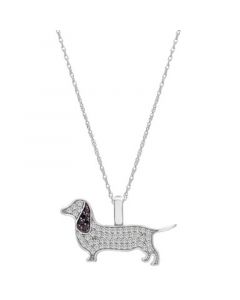 White Diamond (1/5 ct. t.w.) & Black Diamond (1/20 ct. t.w.) Dachshund Pendant Necklace in 10k White Gold, 16" + 2" extender, Created for Macy's