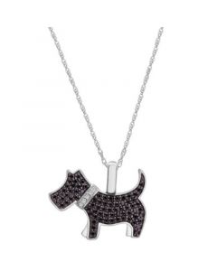 Black Diamond (1/4 ct. t.w.) & White Diamond Accent Schnauzer Pendant Necklace in 10k White Gold, 16" + 2" extender, Created for Macy's