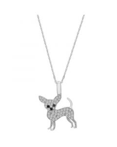 White Diamond (1/5 ct. t.w.) & Black Diamond Accent Chihuahua Pendant Necklace in 10k White Gold, 16" + 2" extender, Created for Macy's