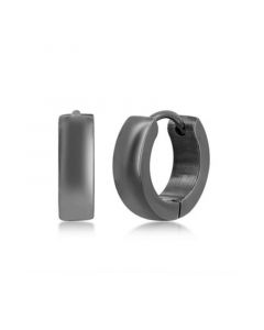 Mens Stainless Steel 13mm Polished Huggie Hoop Earrings - Black Plated