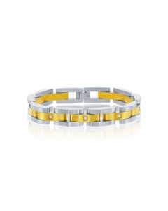 Mens Stainless Steel Gold Silver Link CZ Bracelet