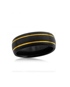 Mens Black and Gold Double Stripe Tungsten Ring