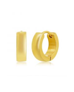 Mens Stainless Steel 13mm Huggie Hoop Earrings - Gold Plated