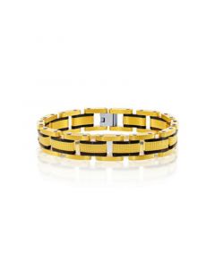 Mens Stainless Steel Gold and Black Textured Link Bracelet