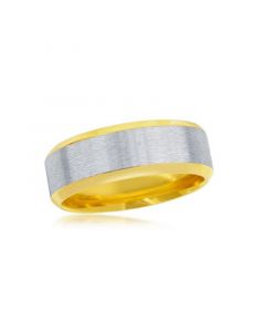 Mens Stainless Steel Two-tone Satin Band Ring