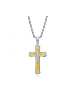 Mens Stainless Steel Gold Silver 3D Cross Necklace