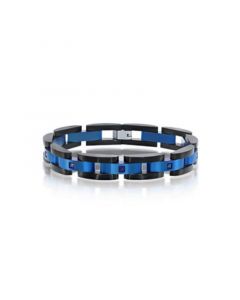 Mens Stainless Steel Blue Black Link CZ Bracelet