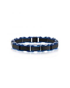 Mens Stainless Steel Black Blue Industrial Link Bracelet