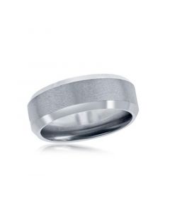 Mens Brushed and Polished Silver 8mm Tungsten Ring