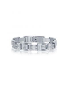 Mens Stainless Steel CZ Link Bracelet