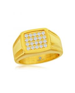 Mens Stainless Steel CZ Square Ring - Gold Plated