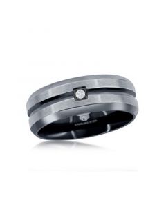 Mens Stainless Steel Black and Silver CZ Ring