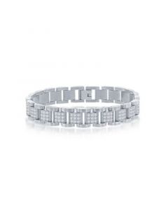 Mens Stainless Steel CZ Square Link Bracelet