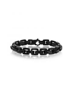 Mens Stainless Steel Anchor Link Bracelet - Black Plating