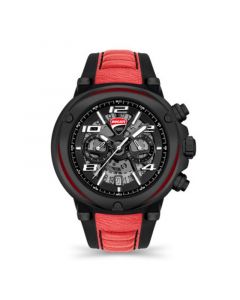 Men's Partenza Collection Chronograph Timepiece Black Silicon with Red Leather Strap Watch, 49mm